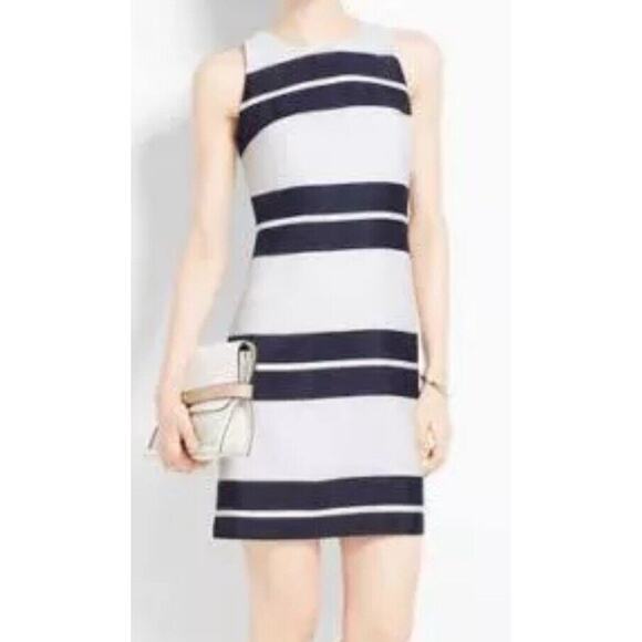 NWOT Ann Taylor 4P 4 Petite Dress Blue & White Stripe Shift Sleeveless MRSP $139 - Picture 1 of 12